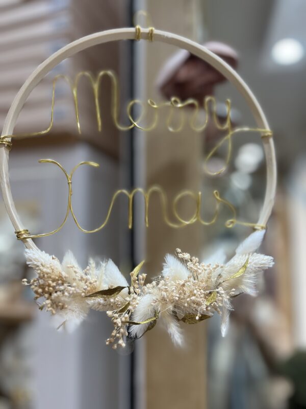 Manelo Creation - cercle personnalisé - Merry Xmas - Couleurs beige, blanc et Or