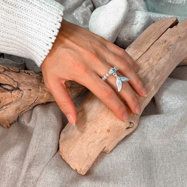 Secret de cuir - Bague perle Ailes - plaqué argent