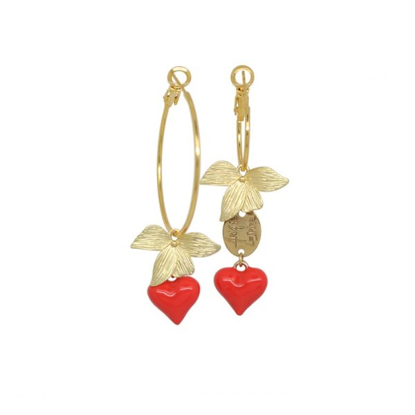 Ariane lespire - Boucles d'oreille asymetriques - avec coeur rouge emaillé