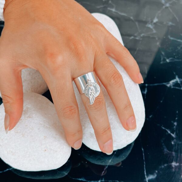 Secret de cuir - Bague Aile - plaqué argent - – Image 2