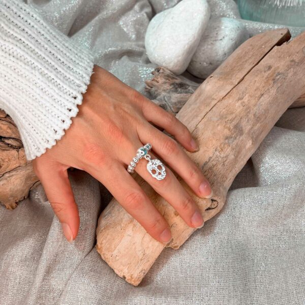 Secret de cuir - Bague perle tête de mort - plaqué argent