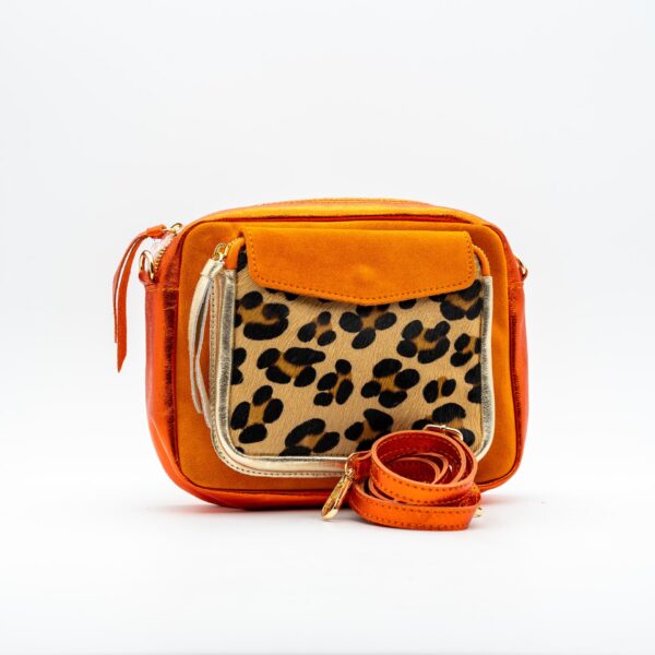 Sac Doris - Magnifique daim orange irisé gros leopard
