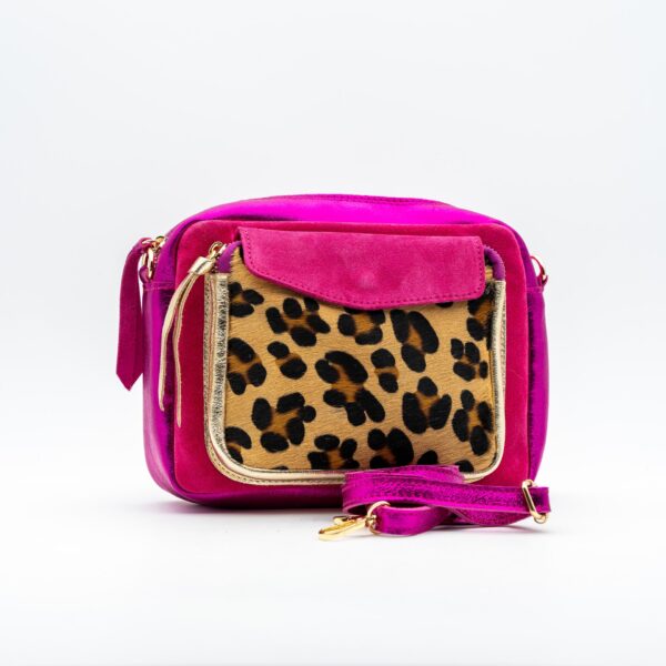 Sac Doris - Magnifique daim et cuir irisé fushia gros leopard