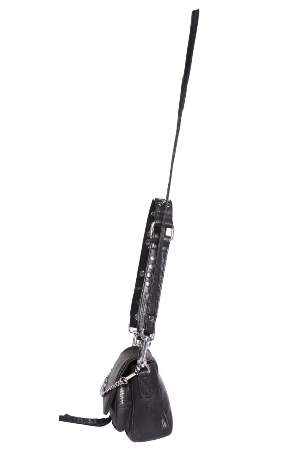 Neuville - Sac Mini a bandouliere cuir noir bulles – Image 3